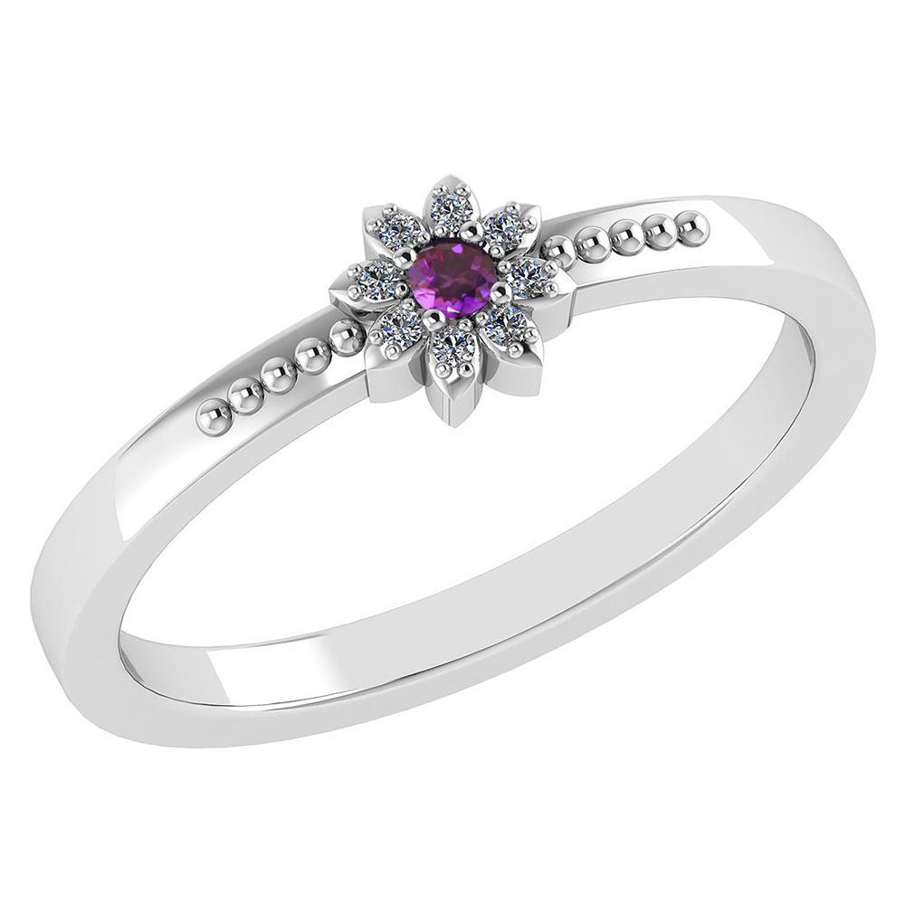 Certified .07 Ctw Genuine Amethyst And Diamond 14k Whit: Certified .07 Ctw Genuine Amethyst And Diamond 14k White Gold Halo Ring -- Center Stone Weight ; .03 Ctw (2.00mm 1pec Round) Center Stone Color : Amethyst Center Stone Setting ; Prong Side Stone (1.00