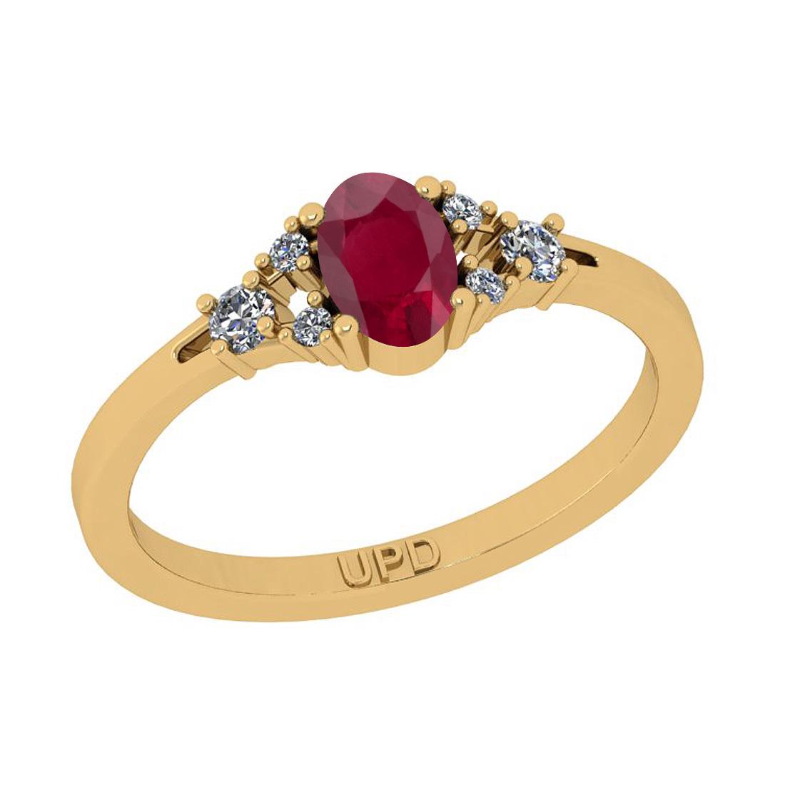 0.60 Ctw SI2/I1 Ruby And Diamond 14K Yellow Gold Ring: 0.60 Ctw SI2/I1 Ruby And Diamond 14K Yellow Gold Ring -- Center Stone Weight : 0.50 Ctw (Oval Cut ) Center Stone Color : Ruby Center Stone Setting : Prong Side Stone Weight Of Ctw 0.10 Ctw Side Stone 
