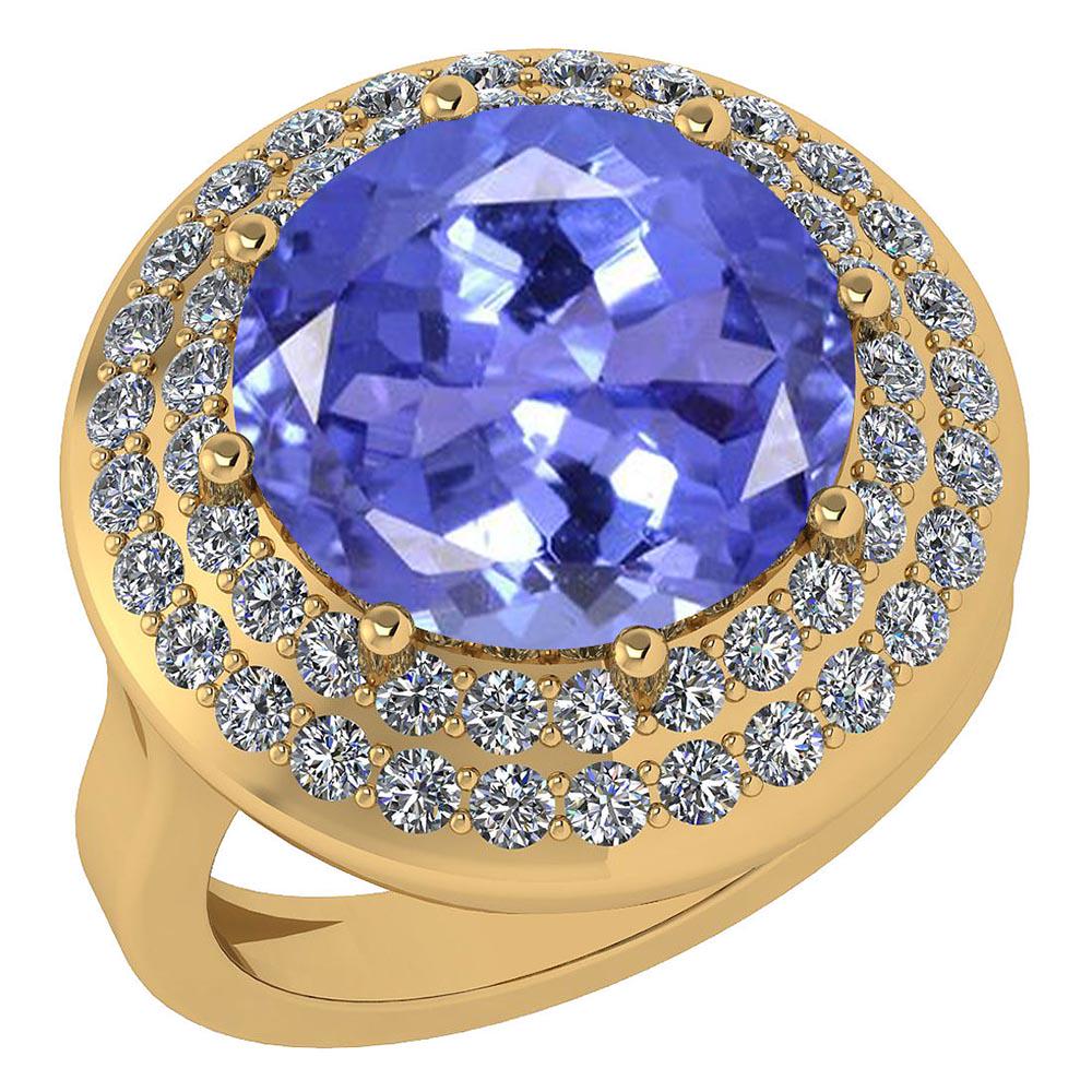 Certified 7.30 Ctw Tanzanite And Diamond Halo Ring 14K: Certified 7.30 Ctw Tanzanite And Diamond Halo Ring 14K Yellow Gold -- Center Stone Weight Approx ; 6.00 Ctw (1 Pcs Round) Center Stone Color: Tanzanite Center Stone Setting ; Prong Side Stone (52 Pcs 