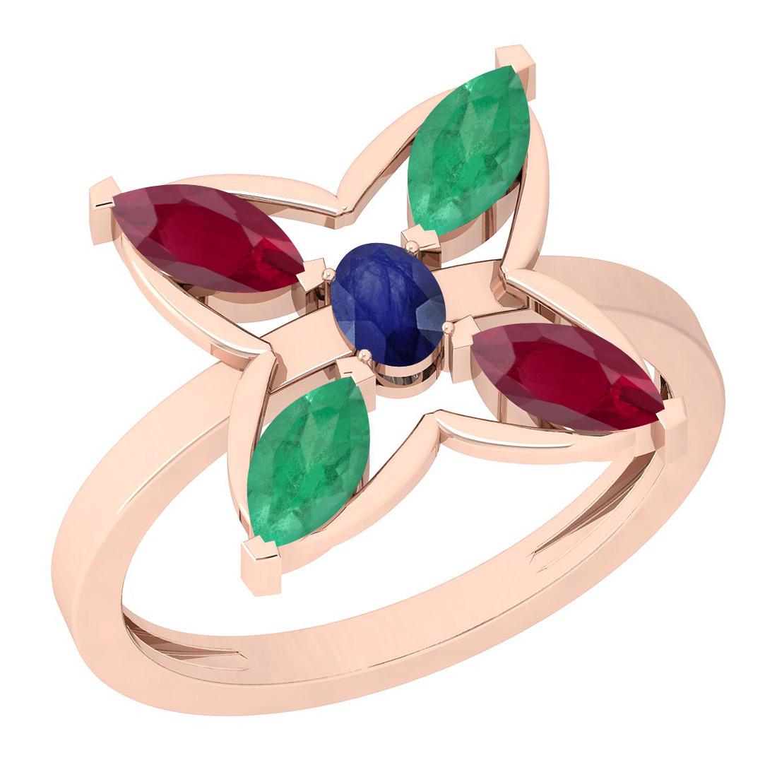 Certified 1.20 Ctw Emerald,Ruby,Blue Sapphire 14K Rose: Certified 1.20 Ctw Emerald,Ruby,Blue Sapphire 14K Rose Gold Ring -- Center Stone Approx Weight: 1.20 Ctw (Oval &Marquise Cut) Center Stone Color: Emerald,Ruby,Blue Sapphire Center Stone Setting: Prong