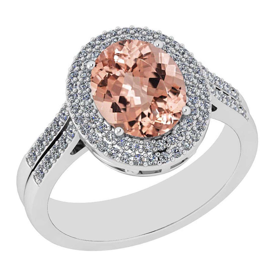 4.55 Ctw SI2/I1 Morganite And Diamond 14K White Gold Vi: 4.55 Ctw SI2/I1 Morganite And Diamond 14K White Gold Vintage Style Ring -- Center Stone Weight : 3.90 Ctw ( Oval Cut ) Center Stone Color :-Morganite Center Stone Setting : Prong Side Stone Weight Of 