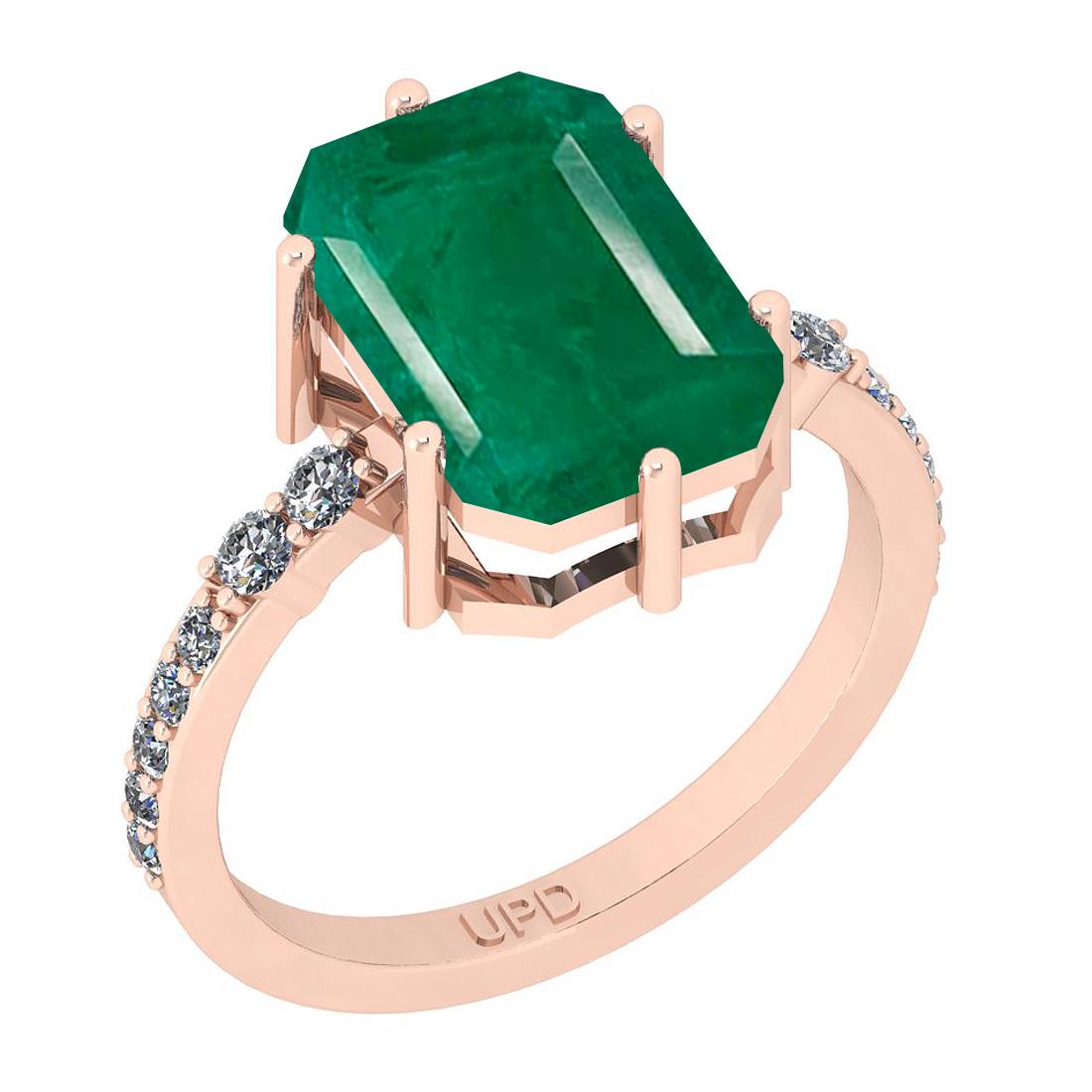 5.12 Ctw SI2/I1 Emerald And Diamond 14K Rose Gold Ring: 5.12 Ctw SI2/I1 Emerald And Diamond 14K Rose Gold Ring -- Center Stone Weight : 4.84 Ctw (Emerald Cut ) Center Stone Color : Emerald Center Stone Setting : Prong Side Stone Weight Of Ctw 0.28 Ctw Side