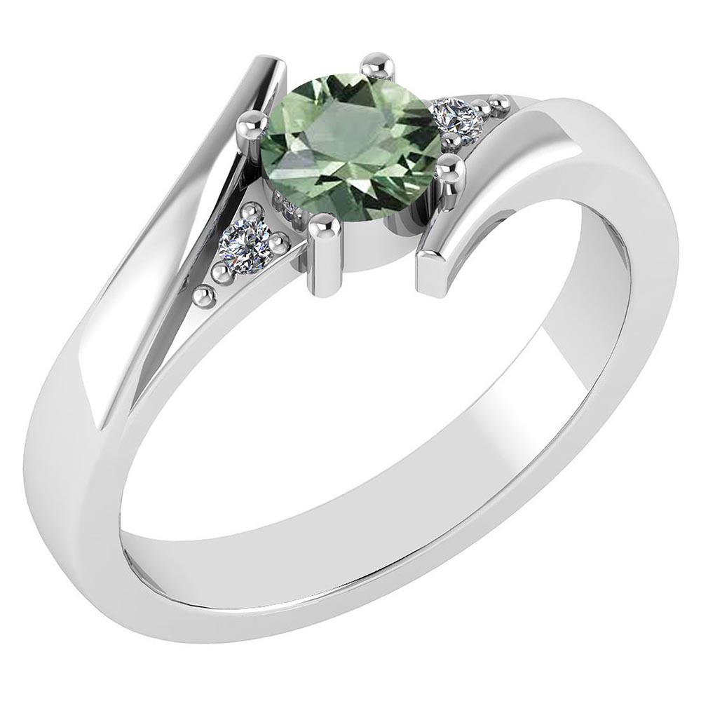 Certified 0.48 Ctw Green Amethyst And Diamond 14k White: Certified 0.48 Ctw Green Amethyst And Diamond 14k White Gold Ring -- Center Stone Weight ; 0.45 Ctw (1 Pcs Round) Center Stone Color: Green Amethyst Center Stone Setting ; Prong Side Stone (1.6 mm 2Pc
