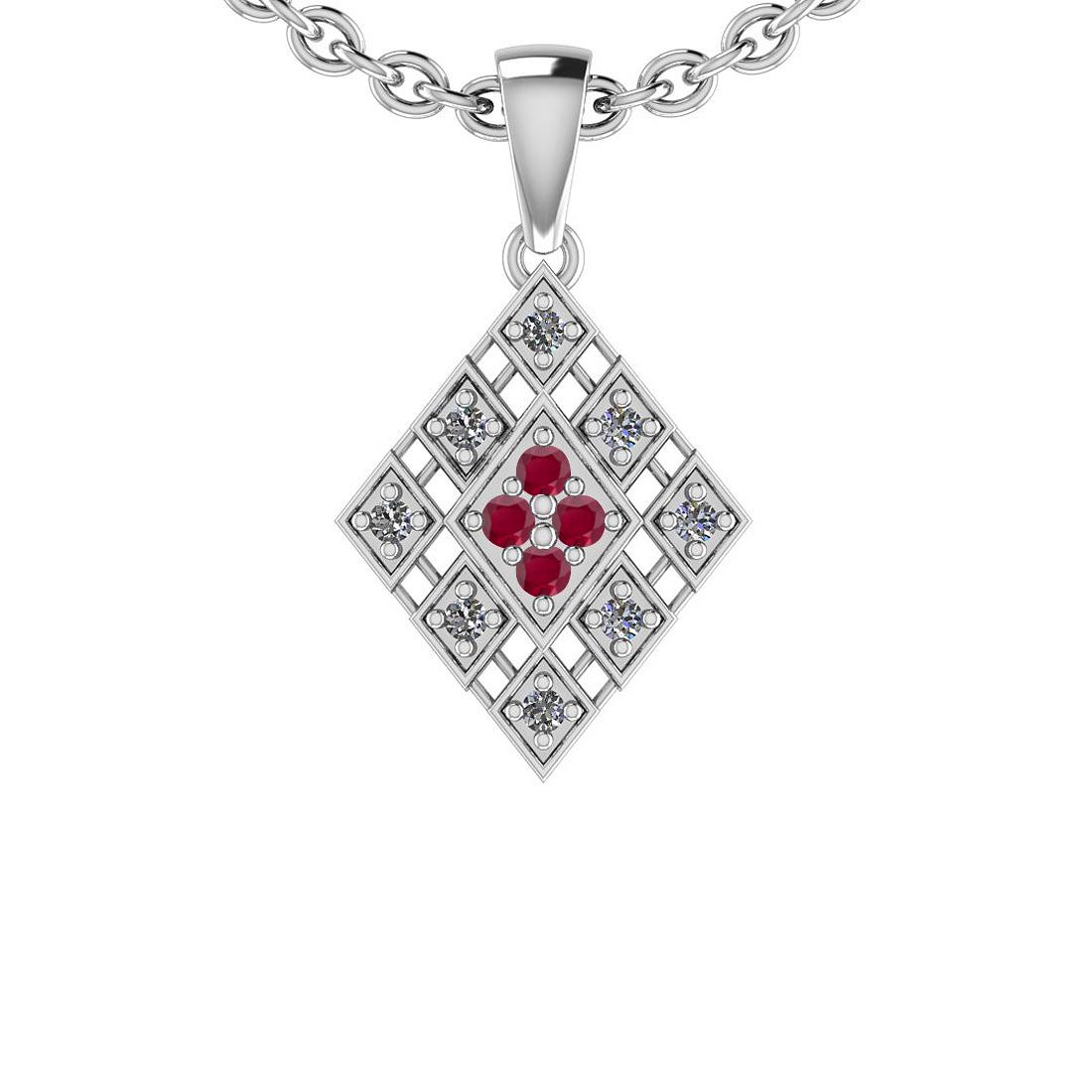 0.25 Ctw SI2/I1 Ruby And Diamond 14K White Gold Pendant: 0.25 Ctw SI2/I1 Ruby And Diamond 14K White Gold Pendant -- Center Stone Weight : 0.08 Ctw (Round Cut) Center Stone Color :-Ruby Center Stone Setting : Prong Side Stone Weight Of Ctw 0.17 Ctw Side Ston