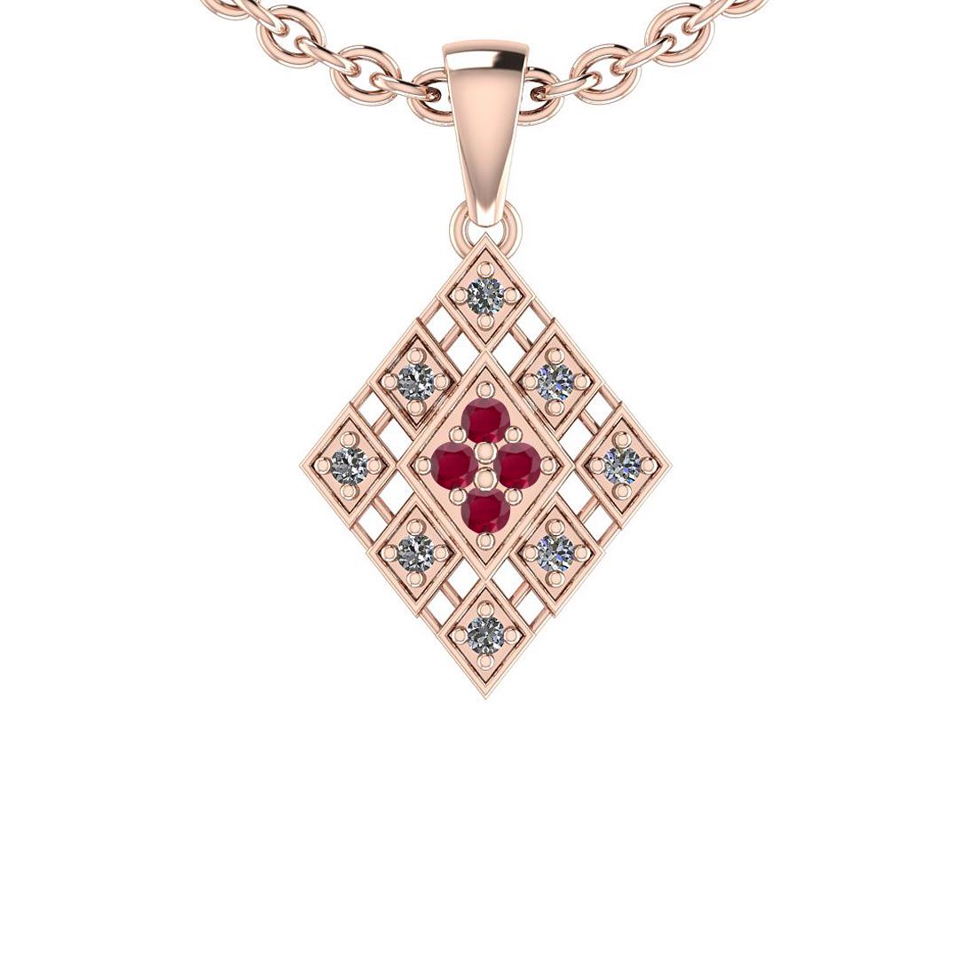 0.25 Ctw SI2/I1 Ruby And Diamond 14K Rose Gold Pendant: 0.25 Ctw SI2/I1 Ruby And Diamond 14K Rose Gold Pendant -- Center Stone Weight : 0.08 Ctw (Round Cut) Center Stone Color :-Ruby Center Stone Setting : Prong Side Stone Weight Of Ctw 0.17 Ctw Side Stone
