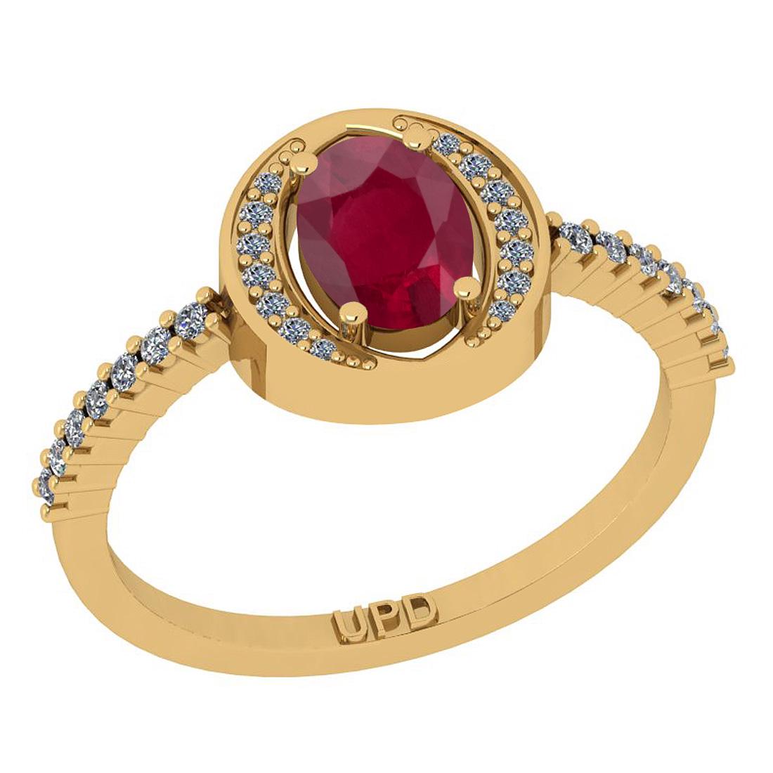0.95 Ctw SI2/I1 Ruby And Diamond 14K Yellow Gold Ring: 0.95 Ctw SI2/I1 Ruby And Diamond 14K Yellow Gold Ring -- Center Stone Weight : 0.75 Ctw (Oval Cut ) Center Stone Color : Ruby Center Stone Setting : Prong Side Stone Weight Of Ctw 0.20 Ctw Side Stone 