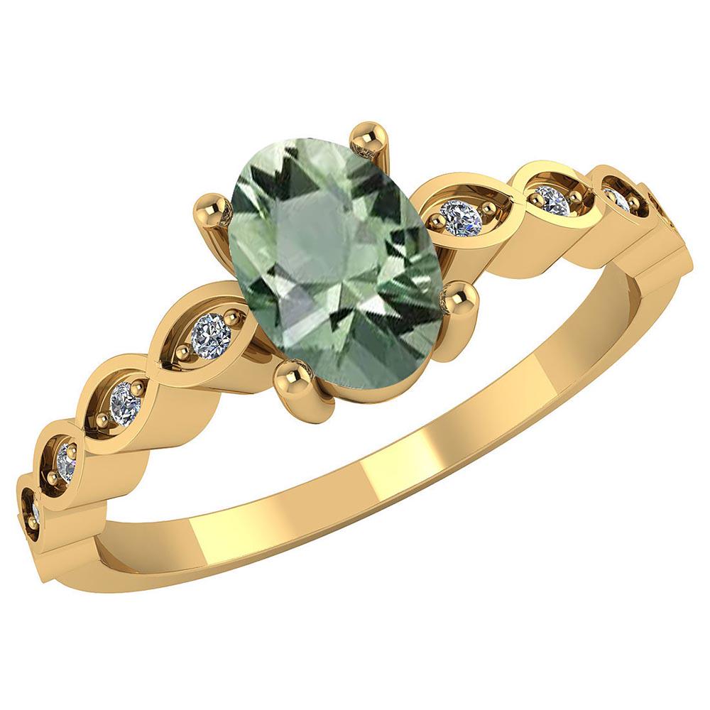 Center Stone .80 CTW Oval Center Stone Clarity:SI1-SI2: Certified .90 CTW Genuine Green Amethyst And Diamond 14K Yellow Gold Ring -- Center Stone .80 CTW Oval Center Stone Clarity:SI1-SI2 Center Stone Color : Genuine Green Amethyst Stone Setting ;Prong Sid