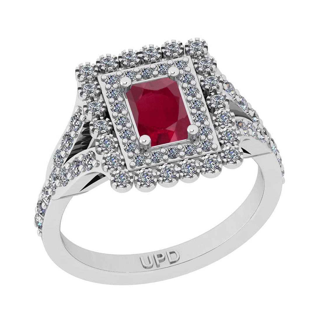 1.20 Ctw SI2/I1 Ruby And Diamond 14K White Gold Engagem: 1.20 Ctw SI2/I1 Ruby And Diamond 14K White Gold Engagement Ring -- Center Stone Weight : 0.50 Ctw ( Emerald Cut) Center Stone Color :-Ruby Stone Setting : Prong Side Stone Weight Of Ctw 0.70 Ctw Side 