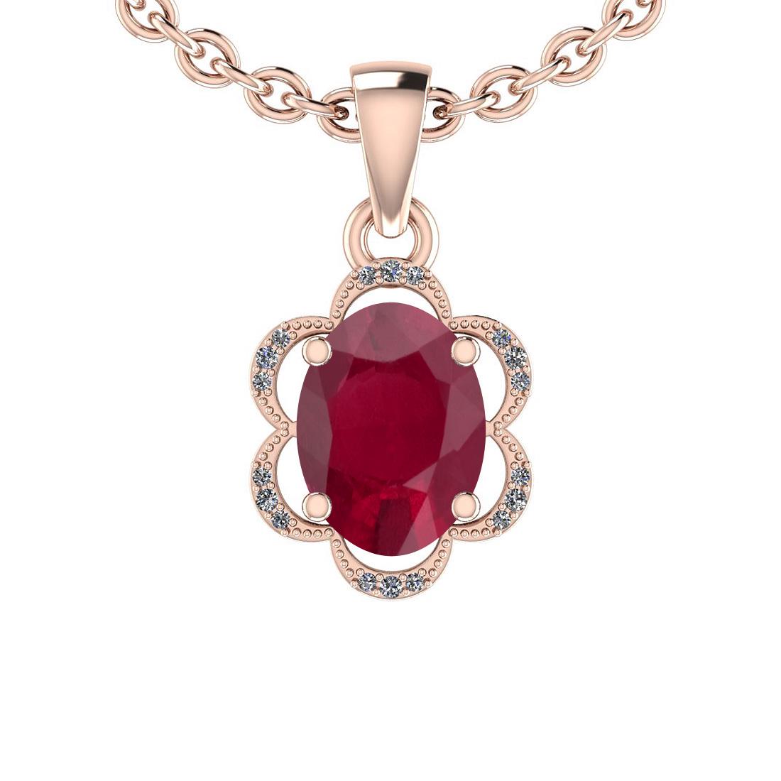 1.50 Ctw SI2/I1 Ruby And Diamond 14K Rose Gold Vintage: 1.50 Ctw SI2/I1 Ruby And Diamond 14K Rose Gold Vintage Style Pendant -- Center Stone Weight : 1.40 Ctw (Oval Cut) Center Stone Color :-Ruby Center Stone Setting : Prong Side Stone Weight Of Ctw 0.10 C
