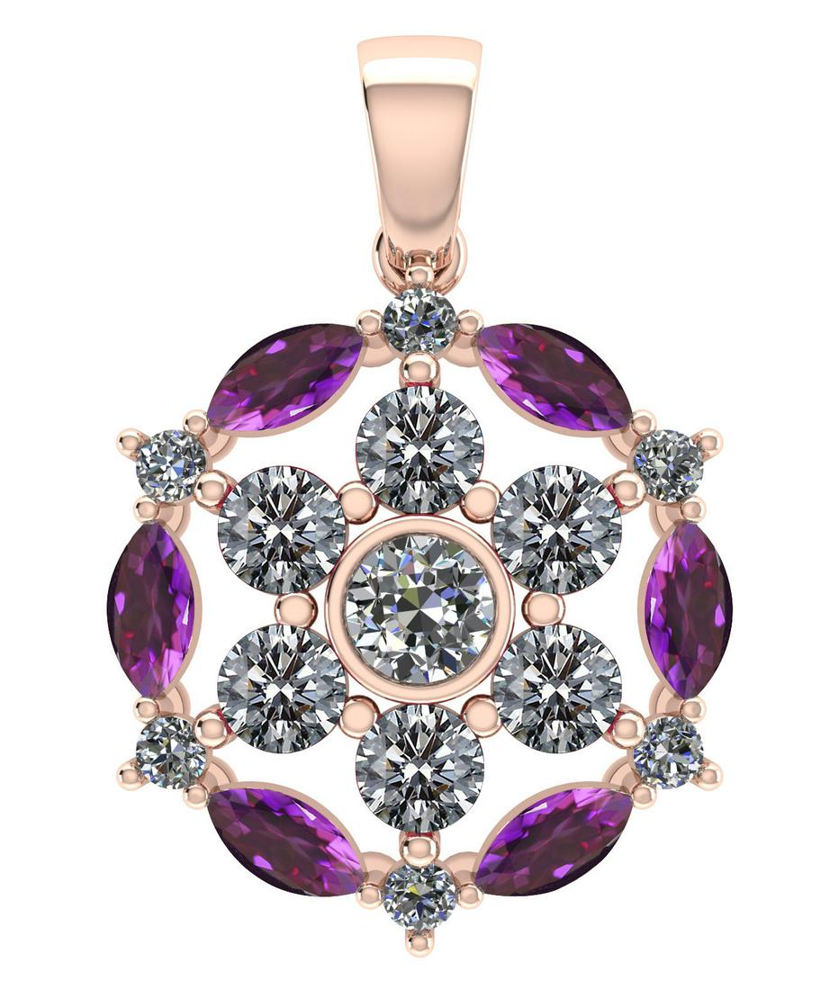 Certified 1.30 CTW Genuine Amethyst And Diamond 14K Ros: Certified 1.30 CTW Genuine Amethyst And Diamond 14K Rose Gold Pendant -- Diamond Weight (13pcs) 1.00 CTWRound Center Stone Clarity:SI1-SI2 Center Stone Color: White Diamond Stone Setting ;Bezel Side S