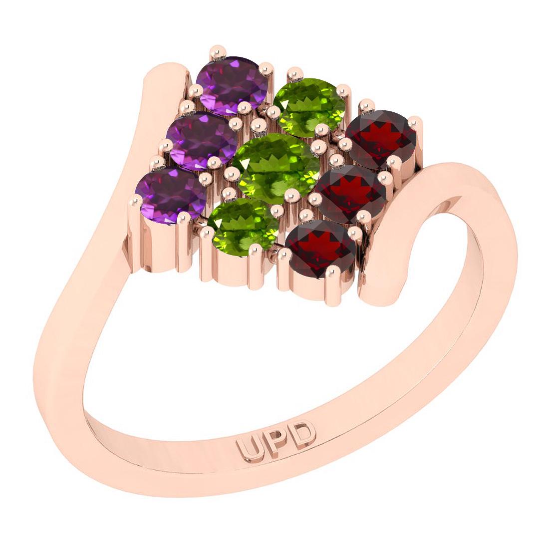 0.95 Ctw I2/I3 Multi Stone 10K Rose Gold Multi Bypass R: 0.95 Ctw I2/I3 Multi Stone 10K Rose Gold Multi Bypass Ring -- Multi Stone Weight : 0.95 Ctw ( 9 Psc Round Cut) Multi Stone Color :-Amethyst,Garnet,Peridot Multi Stone Setting : Prong Metal Weight : Ap