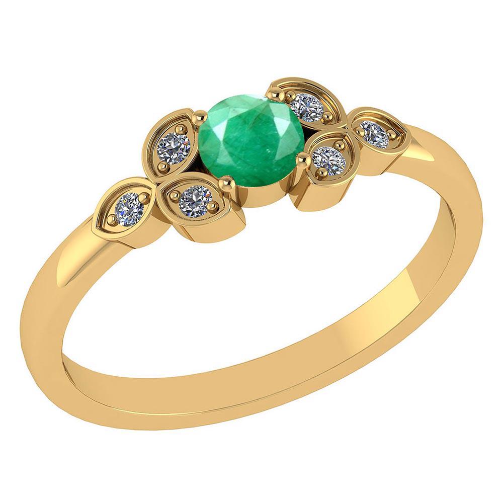 Certified .39 CTW Genuine Emerlad And Diamond (G-H/SI1-: Certified .39 CTW Genuine Emerlad And Diamond (G-H/SI1-SI2) 14K Yellow Gold Ring -- Center Stone 0.36 CTW ( 1 pec Round) Center Stone Color : Genuine Emerlad Stone Setting ; Prong Side Stone Clarity;S