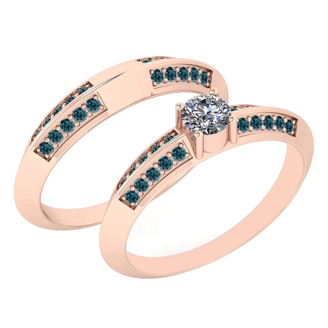 Certified 0.81 Ctw I2/I3 Treated Fancy Blue And White D: Certified 0.81 Ctw I2/I3 Treated Fancy Blue And White Diamond 14K Rose Gold Vintage Style Wedding Band Ring -- Center Approx Weight: 0.25 Ctw (Round Cut) Center Color: J-K Center Stone Clarity: I2/I3 