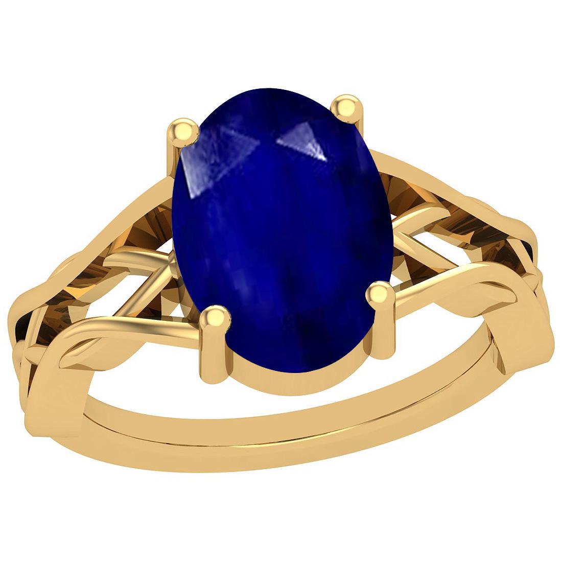 2.50 Ctw Blue Sapphire 14K Yellow Gold Solitaire Ring: 2.50 Ctw Blue Sapphire 14K Yellow Gold Solitaire Ring -- Color Stone Weight : 2.50 Ctw (1 Psc Oval ) Center Stone Color : Blue Sapphire Center Stone Setting : Prong Metal Weight : Approx 3.30 Gram 14K