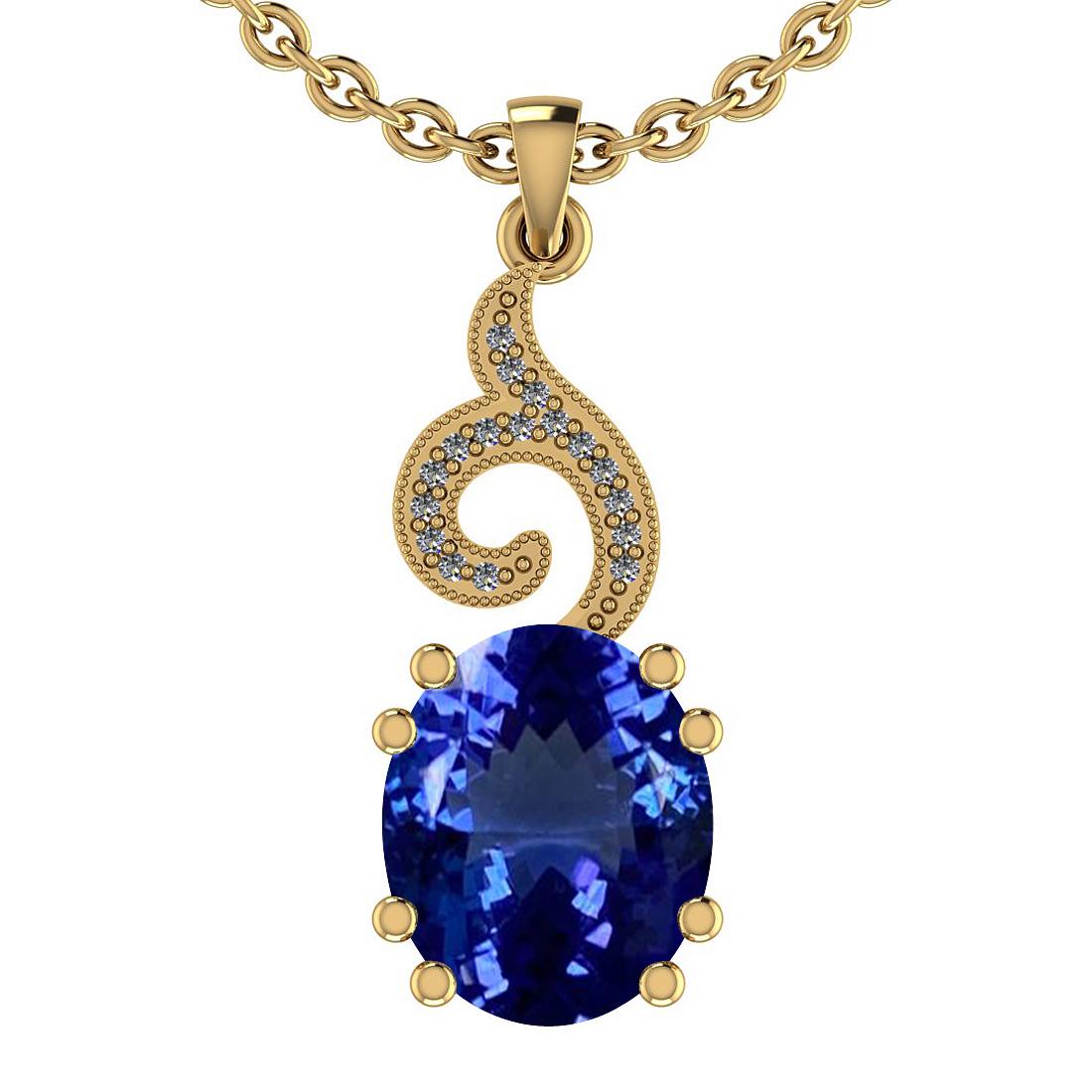 3.32 Ctw VS/SI1 Tanzanite And Diamond 14K Yellow Gold N: 3.32 Ctw VS/SI1 Tanzanite And Diamond 14K Yellow Gold Necklace -- Center Stone Approx Weight: 3.22 Ctw (Oval Cut) Center Stone Color: Tanzanite Center Stone Setting: Prong Side Stone 0.10 Ctw Side Sto