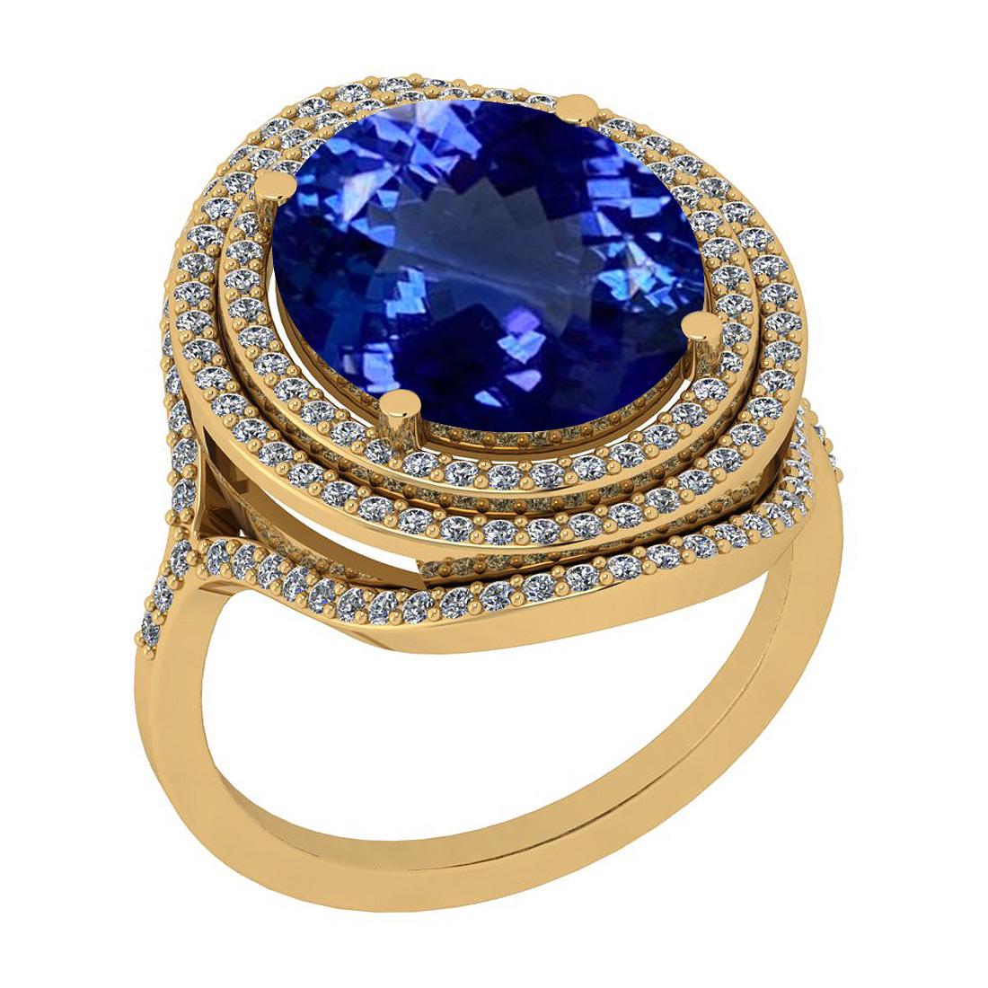 6.52 Ctw VS/SI1 Tanzanite And Diamond 18K Yellow Gold V: 6.52 Ctw VS/SI1 Tanzanite And Diamond 18K Yellow Gold Victorian Style Engagement Halo Ring -- Center Stone Weight : 5.82 Ctw (Oval Cut) Center Stone Color :-Tanzanite Center Stone Setting : Prong Side