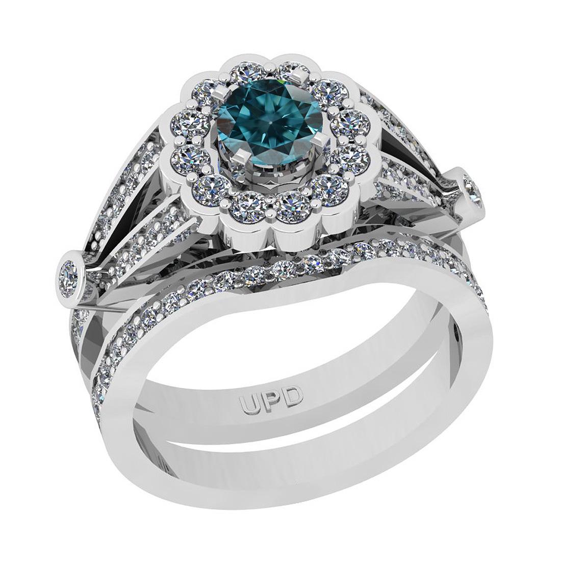 1.17 Ctw I2/I3 Treated Fancy Blue And White Diamond 10K: 1.17 Ctw I2/I3 Treated Fancy Blue And White Diamond 10K White Gold Wedding Set Ring -- Center Stone Weight : 0.50 Ctw (Round Cut ) Center Stone Color : Treated Fancy Blue Diamond Center Stone Clarity