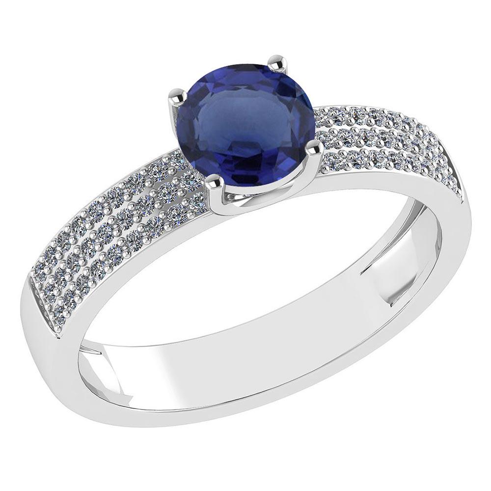 Certified 0.97 Ctw Blue Sapphire And Diamond 18k White: Certified 0.97 Ctw Blue Sapphire And Diamond 18k White Gold Ring (G-H VS/SI1) -- Center Stone Weight ; 0.75 Ctw (1 Pcs Round) Center Stone: Blue Sapphire Center Stone Setting ; Prong Side Stone (1.mm 