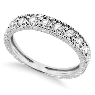 Vintage Style Style Diamond Wedding Ring Band Half-Way: Vintage Style Style Diamond Wedding Ring Band Half-Way 14k White Gold 0.55ctw -- CENTER STONE; Diamond CENTER STONE CLARITY; SI1-SI2 CENTER STONE COLOR; J-K CENTER STONE SETTING; Prong SIDE STONE CLAR
