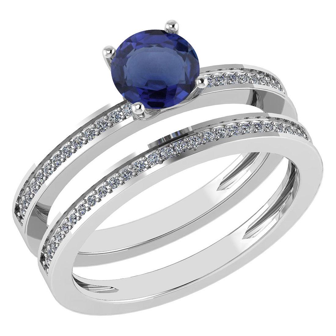 Certified 0.73 Ctw Blue Sapphire And Diamond 18k White: Certified 0.73 Ctw Blue Sapphire And Diamond 18k White Gold Ring (G-H VS/SI1) -- Center Stone Weight ; 0.45 Ctw (1 Pcs Round) Center Stone: Blue Sapphire Center Stone Setting ; Prong Side Stone (1.mm 