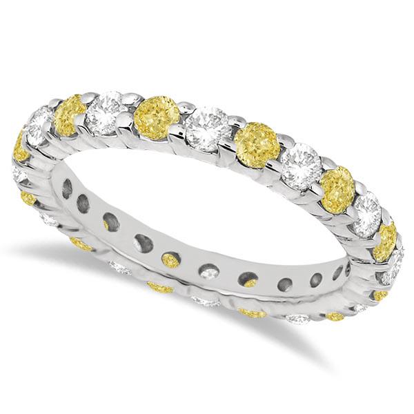 Canary Yellow and White Diamond Eternity Ring 14k White: Canary Yellow and White Diamond Eternity Ring 14k White Gold 2.00ctw -- CENTER STONE; Diamond CENTER STONE CLARITY; SI CENTER STONE COLOR; Yellow CENTER STONE SETTING; Prong SIDE STONE CLARITY; SI SID
