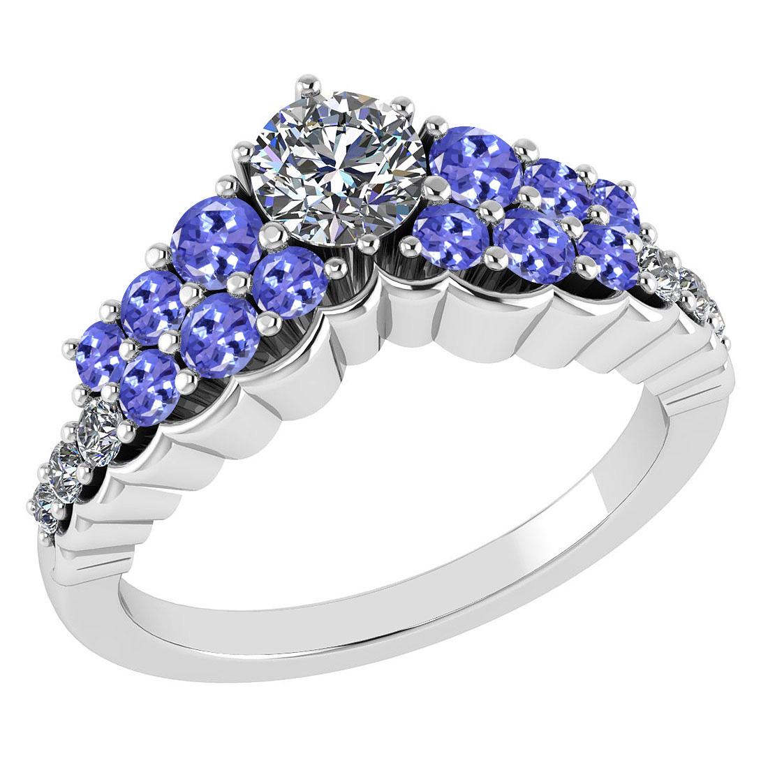 Certified 1.35 Ctw I2/I3 Tanzanite And Diamond 14K Whit: Certified 1.35 Ctw I2/I3 Tanzanite And Diamond 14K White Gold Vintage Style Anniversary Ring -- Center Approx Weight: 0.50 Ctw (Round Cut) Center Color: J-K Center Stone Clarity: I2/I3 Stone Setting: