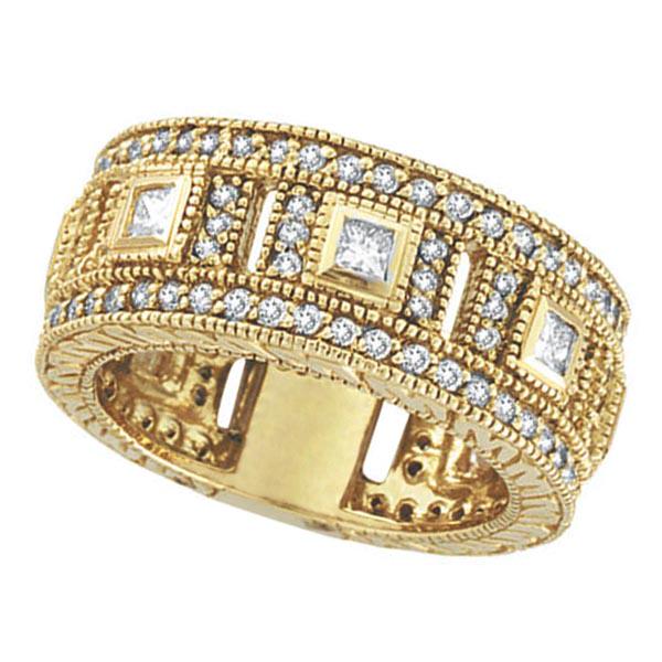 Round and Princess Eternity Diamond Byzantine Ring 14k: Round and Princess Eternity Diamond Byzantine Ring 14k Yellow Gold 1.72ctw -- CENTER STONE; Diamond CENTER STONE CLARITY; SI CENTER STONE COLOR; J-K CENTER STONE SETTING; Bezel SIDE STONE CLARITY; SI 