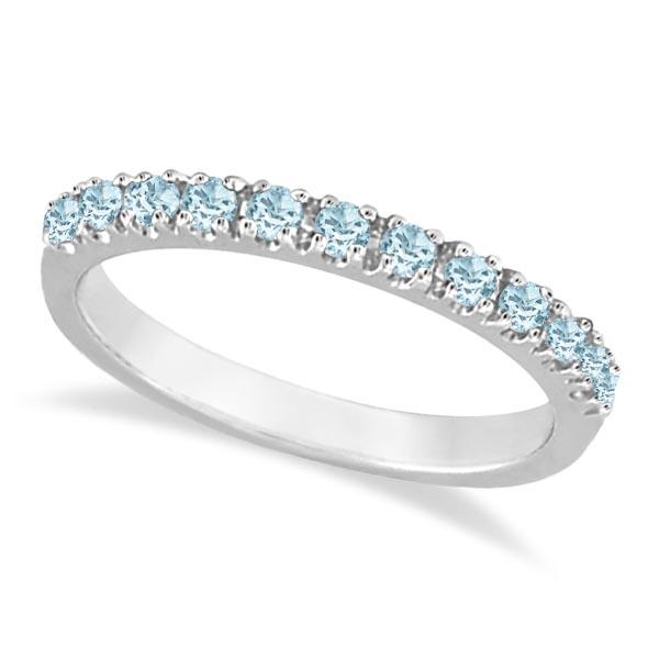 Aquamarine Stackable Ring Anniversary Band in 14k White: Aquamarine Stackable Ring Anniversary Band in 14k White Gold -- CENTER STONE; Aquamarine CENTER STONE CLARITY; CENTER STONE COLOR; Blue CENTER STONE SETTING; Prong SIDE STONE CLARITY; SIDE STONE COLOR