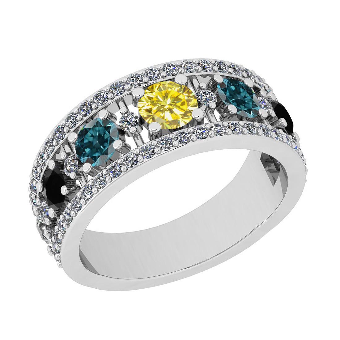 1.67 Ctw I2/I3 Multi Treated Fancy Blue,Black,Yellow An: 1.67 Ctw I2/I3 Multi Treated Fancy Blue,Black,Yellow And White Diamond 18K White Gold Wedding Band Ring -- Multi Diamond Weight : 1.07 Ctw ( Round Cut ) Multi Diamond Color :-Treated Fancy Blue,Black,