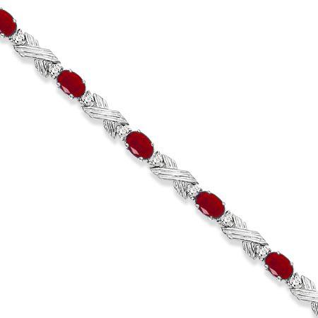 Ruby and Diamond XOXO Link Bracelet in 14k White Gold 6: Ruby and Diamond XOXO Link Bracelet in 14k White Gold 6.65ctw -- CENTER STONE; Ruby CENTER STONE CLARITY; CENTER STONE COLOR; CENTER STONE SETTING; Prong SIDE STONE CLARITY; SI SIDE STONE COLOR; H SID