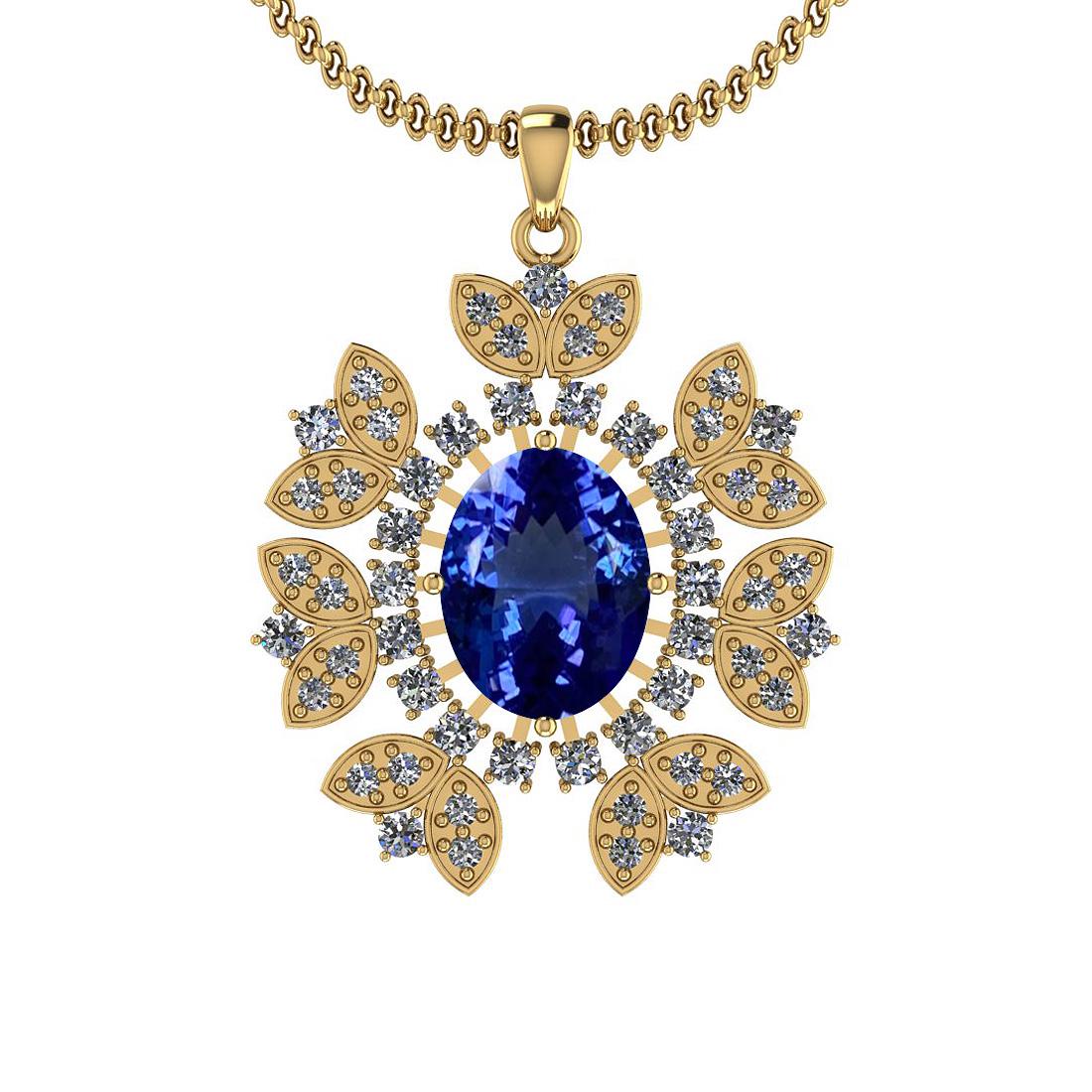 Certified 6.26 Ctw VS/SI1 Tanzanite And Diamond 14K Yel: Certified 6.26 Ctw VS/SI1 Tanzanite And Diamond 14K Yellow Gold Vintage Style Necklace -- Center Stone Approx Weight: 5.00 Ctw (1 Pcs Oval Cut) Center Stone Color: Tanzanite Center Stone Setting: Pron