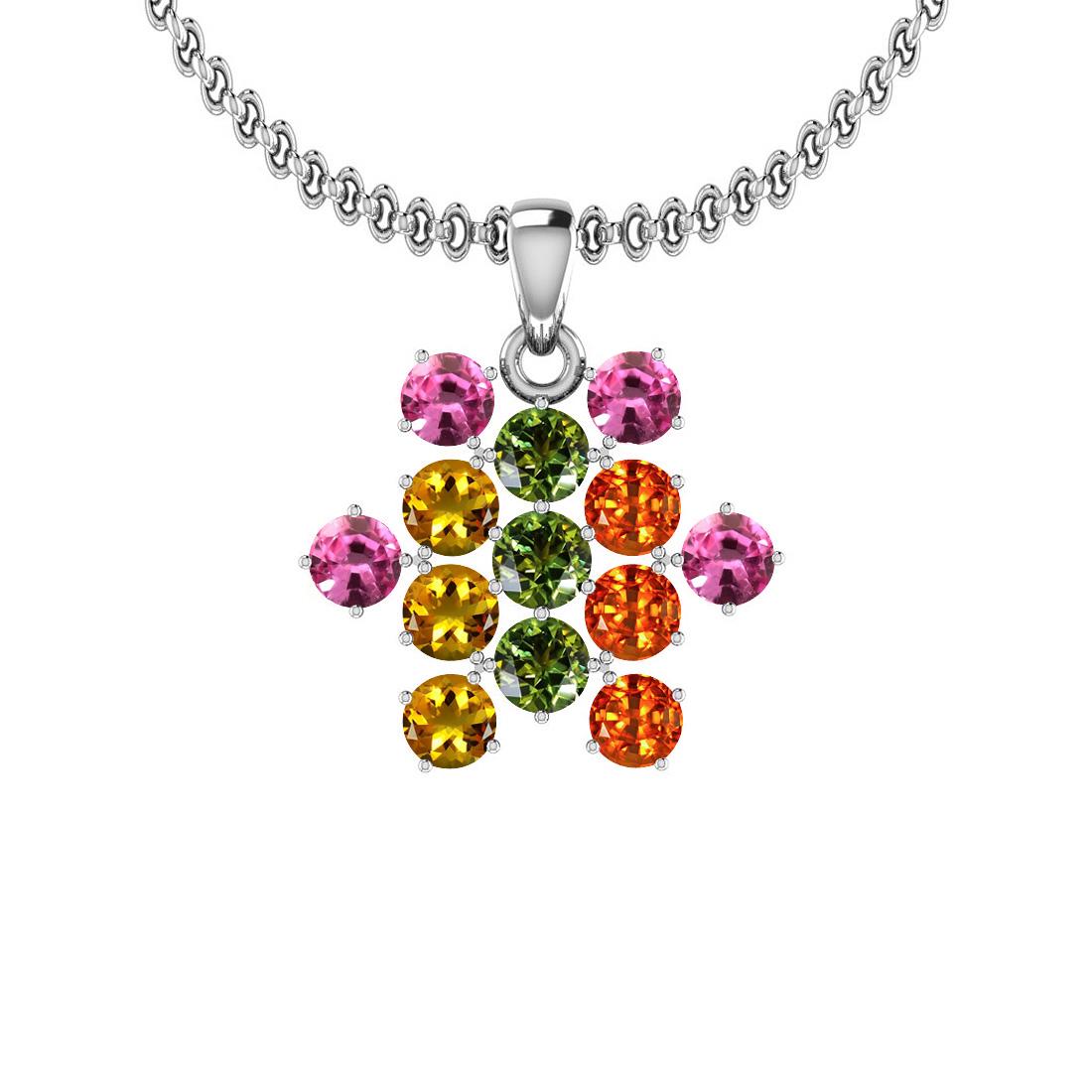 Certified 1.82 Ctw Multi Sapphire 14K White Gold Neckla: Certified 1.82 Ctw Multi Sapphire 14K White Gold Necklace -- Center Stone Approx Weight: 1.82 Ctw (Round Cut) Center Stone Color: Multi Sapphire Center Stone Setting: Prong Metal Approx Weight: 2.30 G