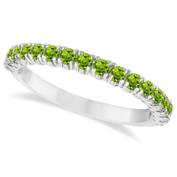 Half-Eternity Pave-Set Peridot Stacking Ring 14k White: Half-Eternity Pave-Set Peridot Stacking Ring 14k White Gold 0.95ctw -- CENTER STONE; Peridot CENTER STONE CLARITY; CENTER STONE COLOR; Green CENTER STONE SETTING; Pave SIDE STONE CLARITY; SIDE STONE C