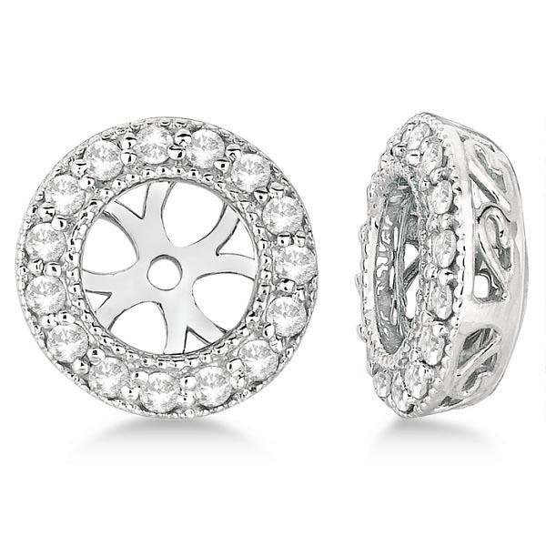 Vintage Style Round Cut Diamond Earring Jackets 14k Whi: Vintage Style Round Cut Diamond Earring Jackets 14k White Gold 0.27ctw -- CENTER STONE; Diamond CENTER STONE CLARITY; SI CENTER STONE COLOR; J-K CENTER STONE SETTING; Pave SIDE STONE CLARITY; SIDE STO