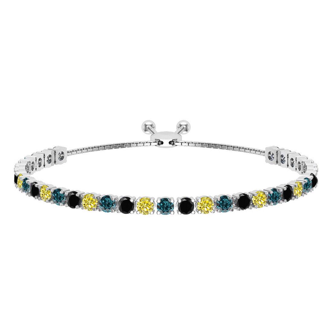 1.66 Ctw I2/I3 Multi Diamond14K White Gold Slide Bracel: 1.66 Ctw I2/I3 Multi Diamond14K White Gold Slide Bracelet -- Center Diamond Weight : 1.66 Ctw (Round Cut) Center Diamond Color :- Treated Fancy Blue black yellow diamond Center Clarity : I2/I3 Stone S
