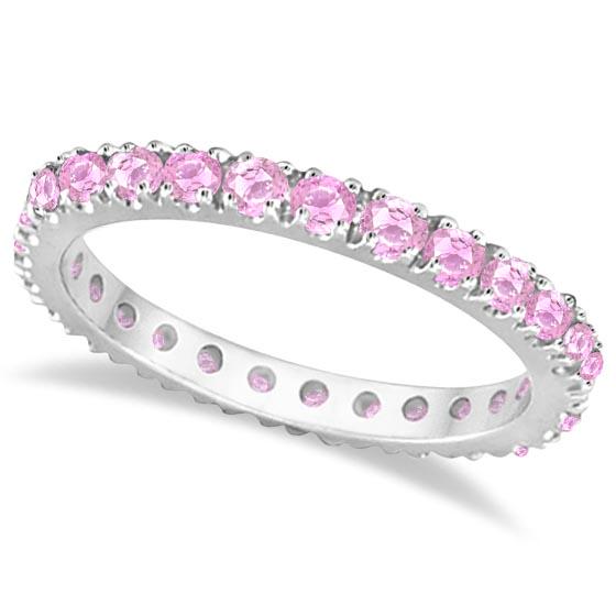 Pink Sapphire Eternity Ring Stackable Band 14k White Go: Pink Sapphire Eternity Ring Stackable Band 14k White Gold 0.73ctw -- CENTER STONE; Sapphire CENTER STONE CLARITY; CENTER STONE COLOR; Pink CENTER STONE SETTING; Prong SIDE STONE CLARITY; SIDE STONE CO