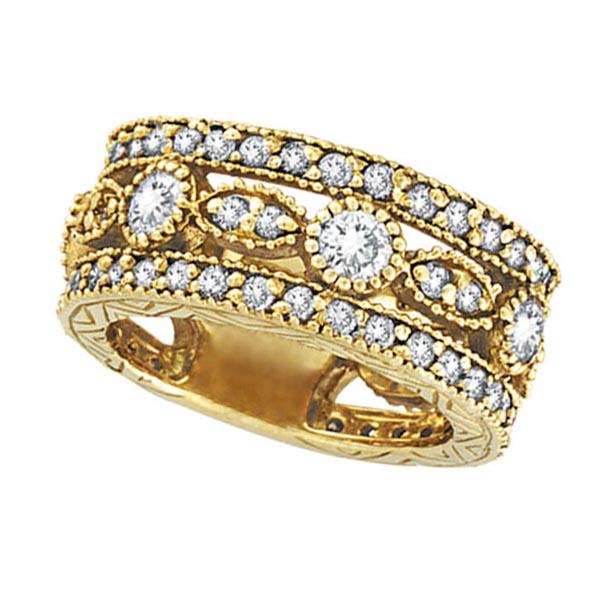 Antique style Style Eternity Diamond Anniversary Ring 1: Antique style Style Eternity Diamond Anniversary Ring 18k Yellow Gold 2.08ctw -- CENTER STONE; Diamond CENTER STONE CLARITY; SI CENTER STONE COLOR; J-K CENTER STONE SETTING; Bezel SIDE STONE CLARITY;