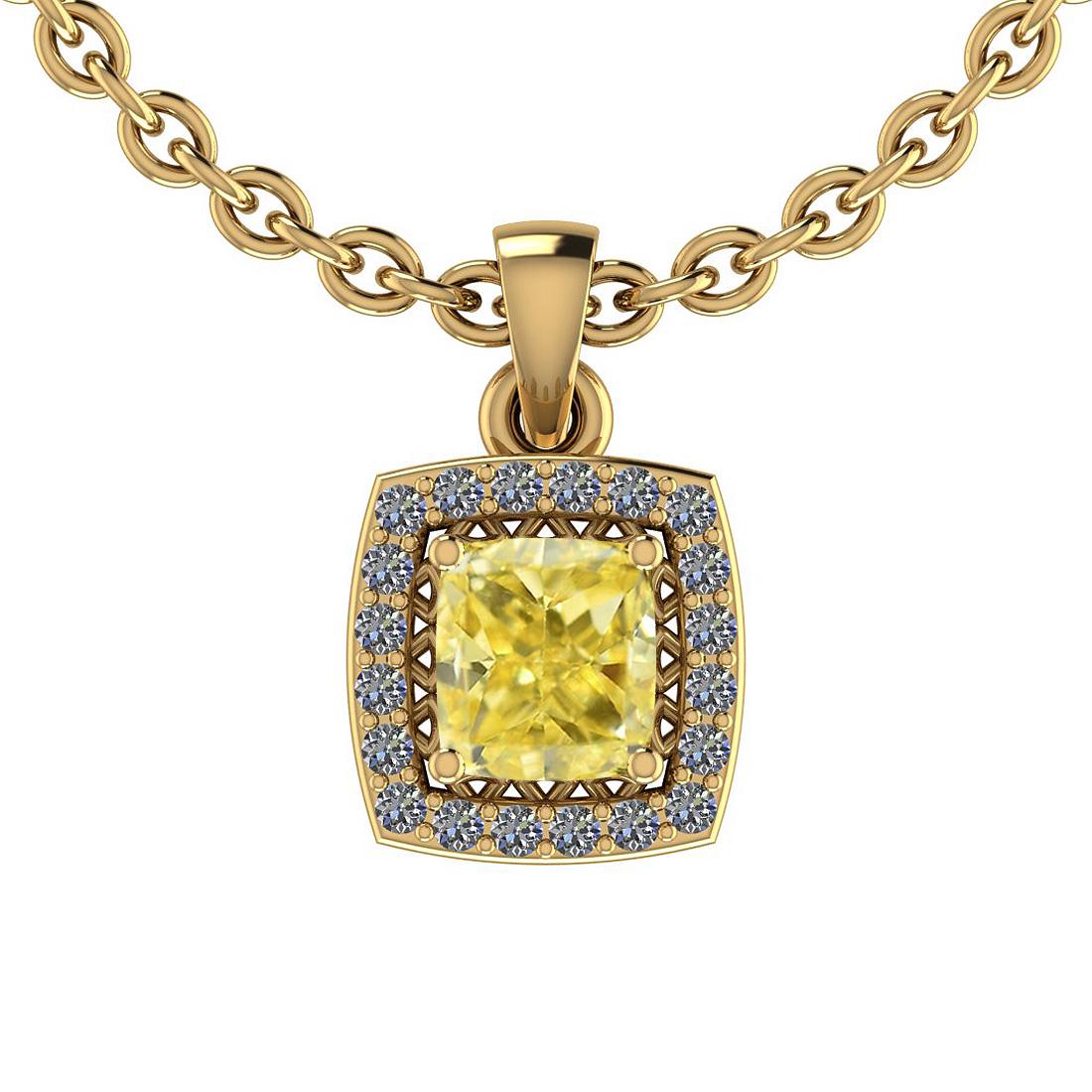 Certified 0.56 Ct GIA Certified Natural Fancy Yellow Di: Certified 0.56 Ct GIA Certified Natural Fancy Yellow Diamond and White Diamond 18K Yellow Gold Pendant Necklace -- Center Stone Approx Weight: 0.46 Ctw (1pcs Cushion Cut) GIA Certified Center Stone Co