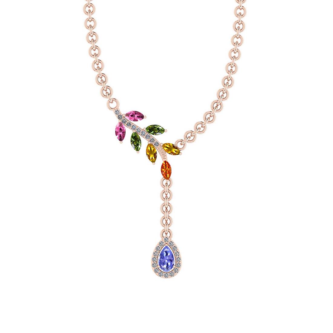Certified 1.13 Ctw I2/I3 Multi Sapphire, tanzanite And: Certified 1.13 Ctw I2/I3 Multi Sapphire, tanzanite And Diamond 10K Rose Gold Necklace -- Multi Stone Approx Weight: 1.00 Ctw (Marquise& Pear Cut) Multi Stone Color: Sapphire tanzanite Center Setting: 