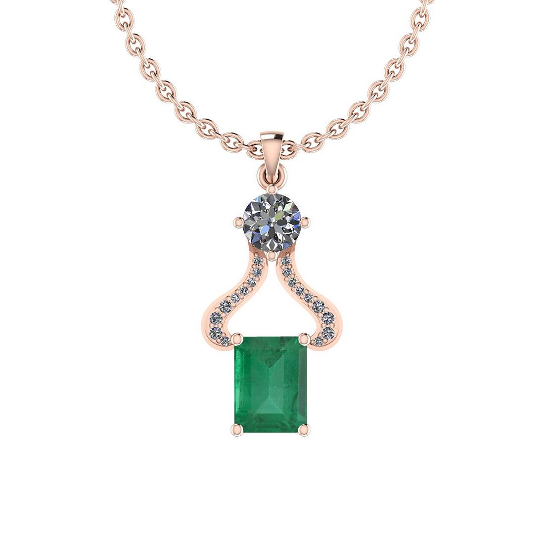 Certified 2.02 Ctw Emerald and Diamond I2/I3 14K Rose G: Certified 2.02 Ctw Emerald and Diamond I2/I3 14K Rose Gold Victorian Style Pendant Necklace -- Color Stone Approx Weight: 1.62 Ctw (1 pcs Emerald Octo) Center Stone Color: Emerald Center Stone Setting