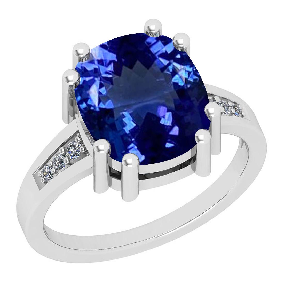 Certified 5.24 Ctw VS/SI1 Tanzanite And Diamond 14k Whi: Certified 5.24 Ctw VS/SI1 Tanzanite And Diamond 14k White Gold Vintage Style Ring -- Center Approx Weight: 5.18 Ctw (Cushion Cut) Center Color: Tanzanite Center Stone Setting: Prong Side Stone 0.06 Ct