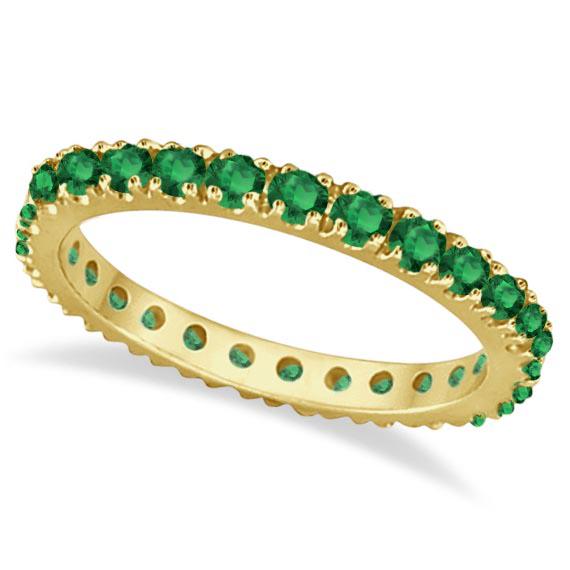 Emerald Eternity Stackable Ring Band 14K Yellow Gold 0.: Emerald Eternity Stackable Ring Band 14K Yellow Gold 0.75ctw -- CENTER STONE; Emerald CENTER STONE CLARITY; CENTER STONE COLOR; Green CENTER STONE SETTING; Prong SIDE STONE CLARITY; SIDE STONE COLOR;