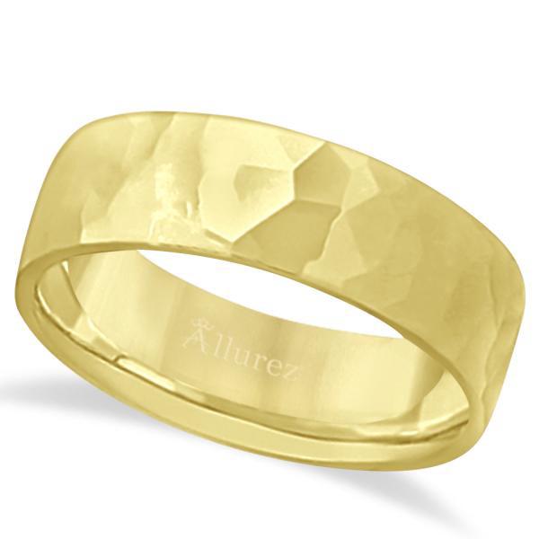 Mens Hammered Finished Carved Band Wedding Ring 18k Yel: Mens Hammered Finished Carved Band Wedding Ring 18k Yellow Gold 7mm -- CENTER STONE; CENTER STONE CLARITY; CENTER STONE COLOR; CENTER STONE SETTING; SIDE STONE CLARITY; SIDE STONE COLOR; SIDE STONE SE