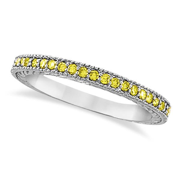 Yellow Diamond Wedding Ring Band 14K White Gold 0.31ctw: Yellow Diamond Wedding Ring Band 14K White Gold 0.31ctw -- CENTER STONE; Diamond CENTER STONE CLARITY; SI CENTER STONE COLOR; Yellow CENTER STONE SETTING; Prong SIDE STONE CLARITY; SIDE STONE COLOR; S