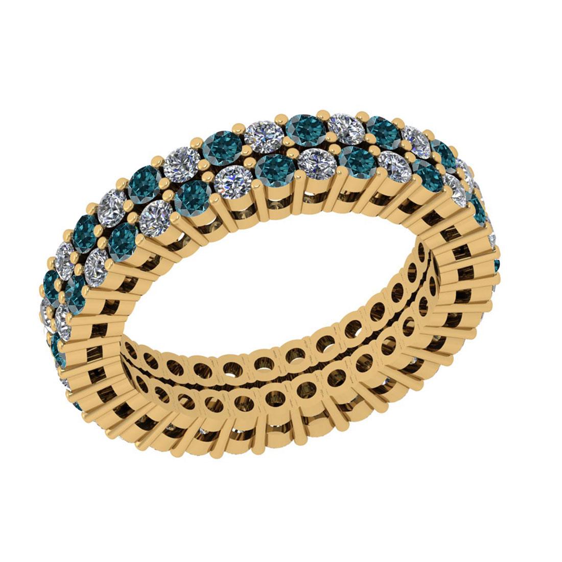 2.24 Ctw I2/I3 Treated Fancy Blue And White Diamond 14K: 2.24 Ctw I2/I3 Treated Fancy Blue And White Diamond 14K Yellow Gold Eternity Band Ring -- Center Stone Weight : 1.12 Ctw (Round Cut ) Center Stone Color : Treated Fancy Blue Diamond Center Stone Clari
