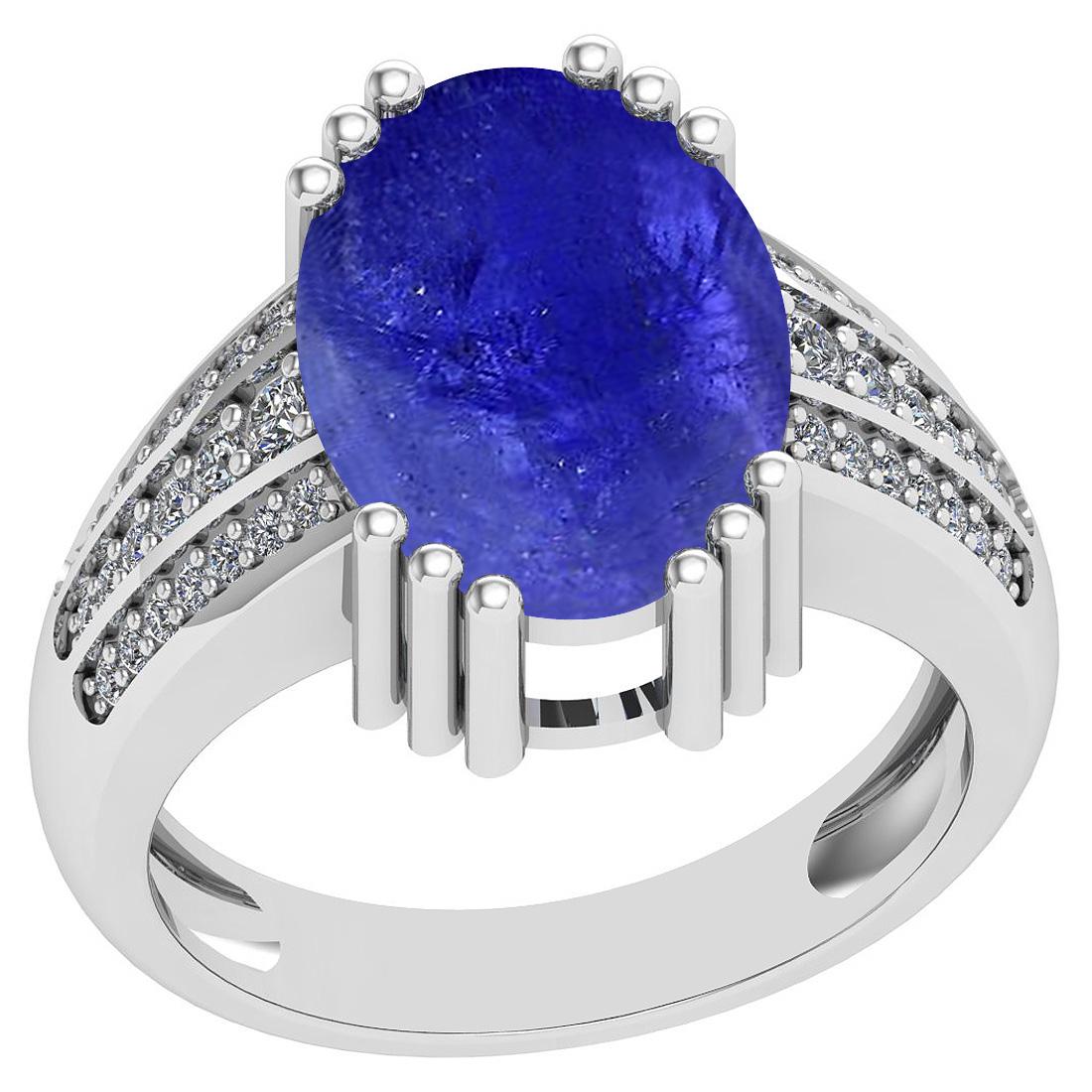 8.24 Ctw SI2/I1 Tanzanite And Diamond 14K White Gold Vi: 8.24 Ctw SI2/I1 Tanzanite And Diamond 14K White Gold Vintage Style Ring -- Color Stone Weight : 7.90 Ctw ( Oval Cab ) Center Stone Color :-Tanzanite Center Stone Setting : Prong Side Stone Weight Of C