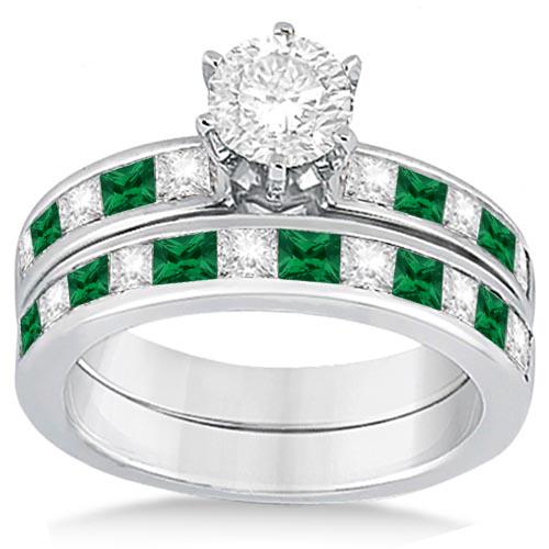 2.10 CtwChannel Emerald and Diamond Bridal Set 18k Whit: Channel Emerald and Diamond Bridal Set 18k White Gold 2.10ctw -- CENTER STONE 1.00Ctw ; Emerald,Diamond CENTER STONE CLARITY; #SI1-SI2 CENTER STONE COLOR; Green,J-K CENTER STONE SETTING; Channel,Chann