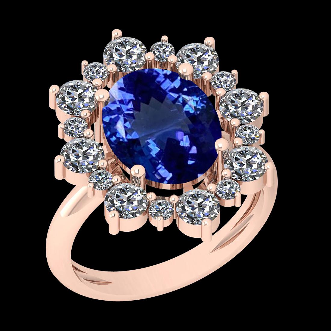 5.79 Ctw VS/SI1 Tanzanite And Diamond 10K Rose Gold Vin: 5.79 Ctw VS/SI1 Tanzanite And Diamond 10K Rose Gold Vintage Style Ring -- Color Stone Weight : 4.15 Ctw (1 Psc Oval ) Center Stone Color : Tanzanite Center Stone Setting : Prong Side Stone Weight Of C