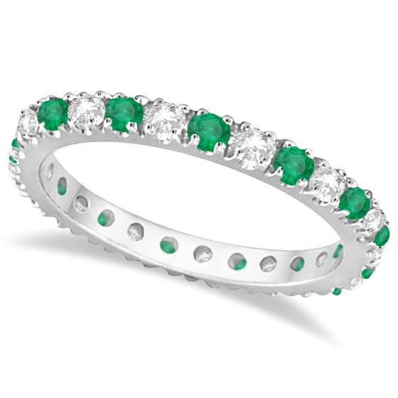 Diamond and Emerald Eternity Ring Stackable Band 14K Wh: Diamond and Emerald Eternity Ring Stackable Band 14K White Gold 0.64ctw -- CENTER STONE; Emerald CENTER STONE CLARITY; CENTER STONE COLOR; Green CENTER STONE SETTING; Prong SIDE STONE CLARITY; SI SIDE