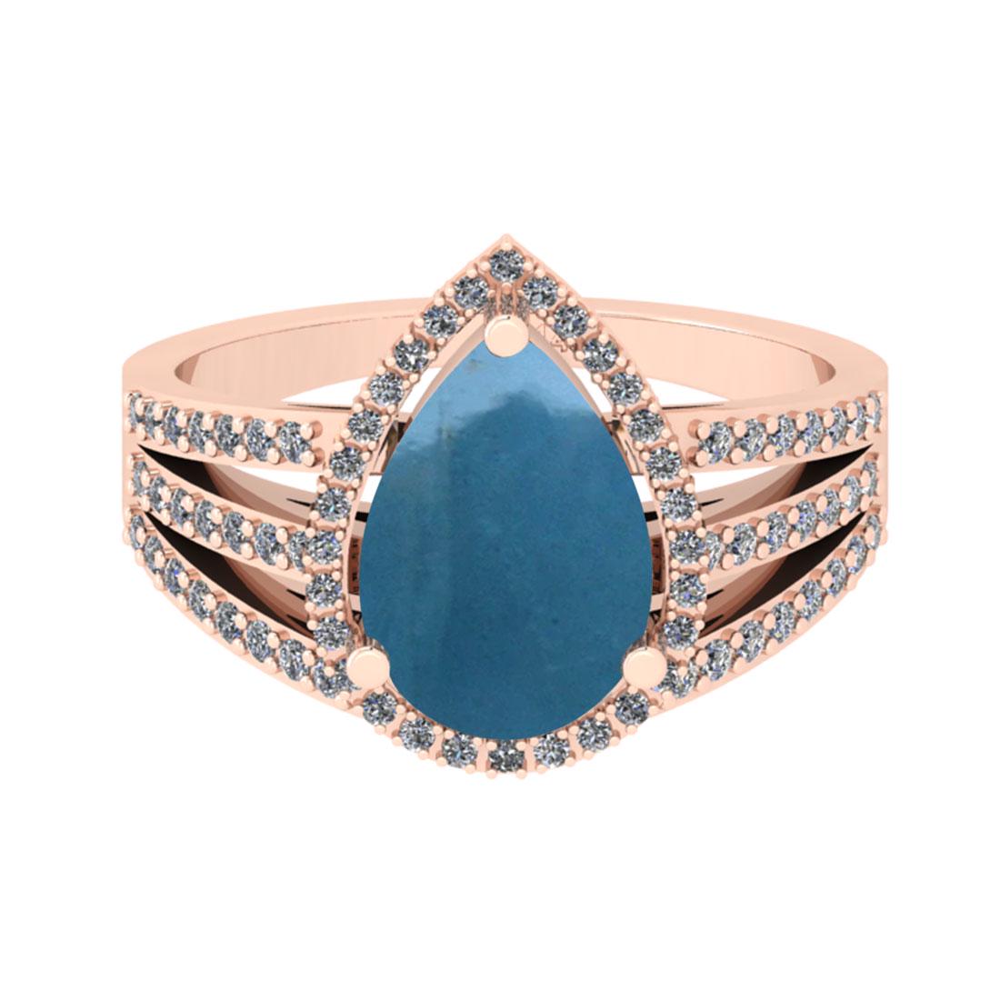 2.50 Ctw SI2/I1 Aquamarine And Diamond 14K Rose Gold We: 2.50 Ctw SI2/I1 Aquamarine And Diamond 14K Rose Gold Wedding Ring -- Center Stone Weight : 2.10 Ctw (Pear Cabochon ) Center Stone Color : Aquamarine Stone Setting : Prong Side Stone Weight Of Ctw 0.40